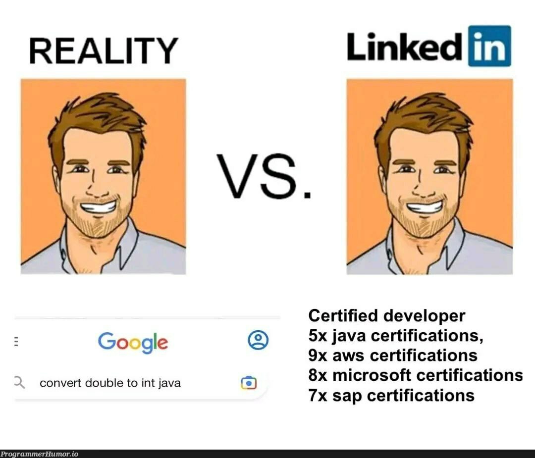 Certified Developer. | developer-memes, java-memes, aws-memes, google-memes, microsoft-memes | ProgrammerHumor.io