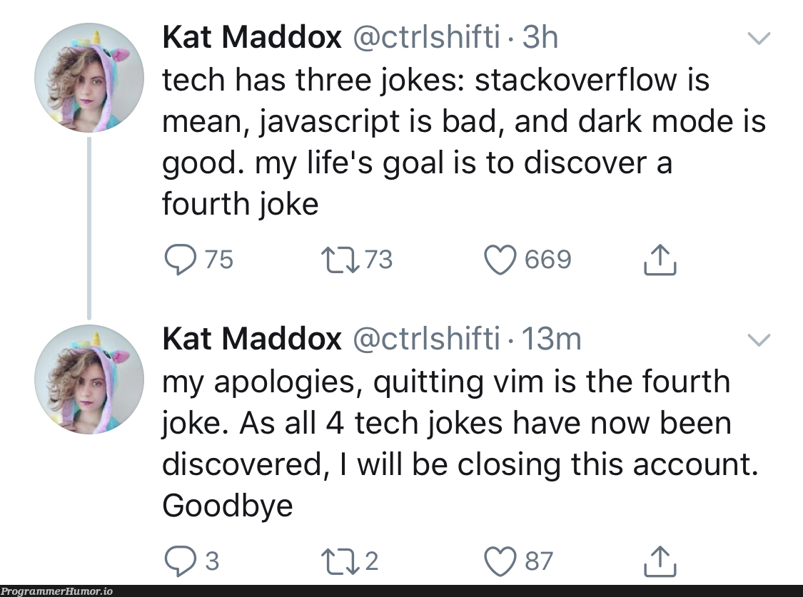 The 4th Joke | javascript-memes, tech-memes, java-memes, vim-memes, stackoverflow-memes, stack-memes, overflow-memes | ProgrammerHumor.io