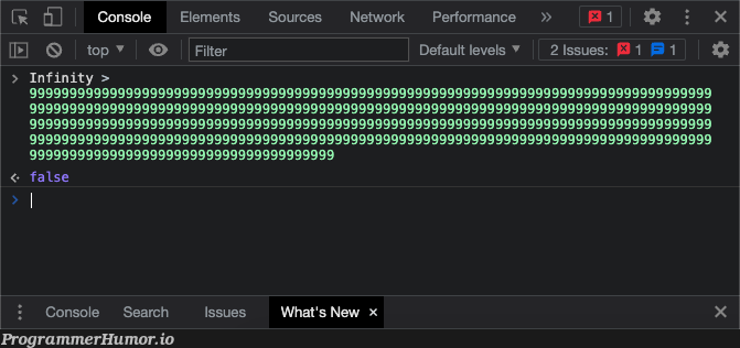 infinityIsFiniteInJs | performance-memes, network-memes, console-memes | ProgrammerHumor.io