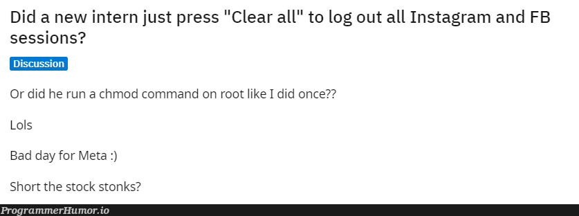 facebookMetaInternGoesBazinga | command-memes, facebook-memes, session-memes | ProgrammerHumor.io
