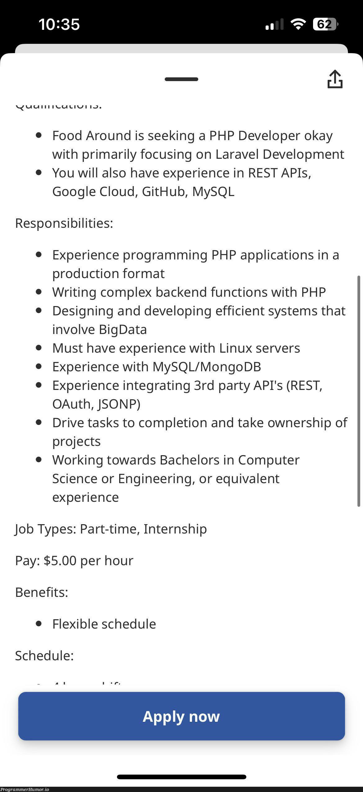 How much an hour??? For those qualifications???? | programming-memes, developer-memes, computer-memes, php-memes, computer science-memes, development-memes, linux-memes, engineer-memes, design-memes, ux-memes, engineering-memes, backend-memes, program-memes, server-memes, google-memes, mysql-memes, git-memes, github-memes, data-memes, sql-memes, json-memes, laravel-memes, mongodb-memes, function-memes, api-memes, rest-memes, mongo-memes, servers-memes, production-memes, rds-memes, cloud-memes, product-memes | ProgrammerHumor.io