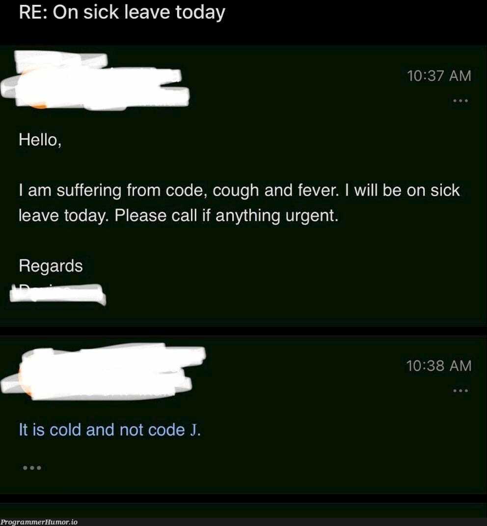 On sick leave | code-memes, IT-memes, rds-memes | ProgrammerHumor.io