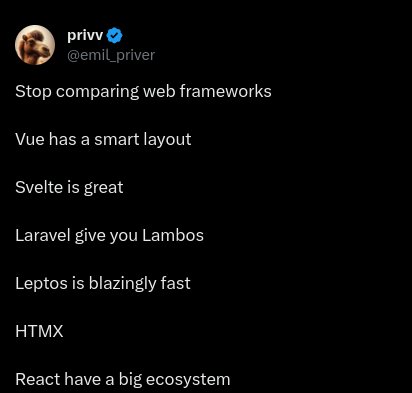 dontCompareWebFrameworks | web-memes, laravel-memes, framework-memes | ProgrammerHumor.io