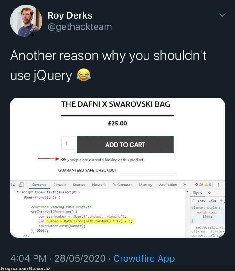 3 people are currently looking... Are they? | jquery-memes, query-memes | ProgrammerHumor.io
