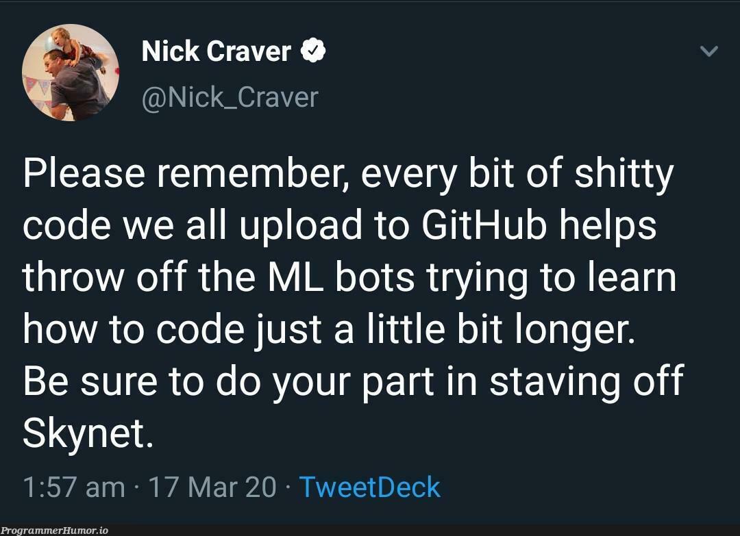 Done my part. | code-memes, try-memes, git-memes, github-memes, bot-memes, ML-memes | ProgrammerHumor.io