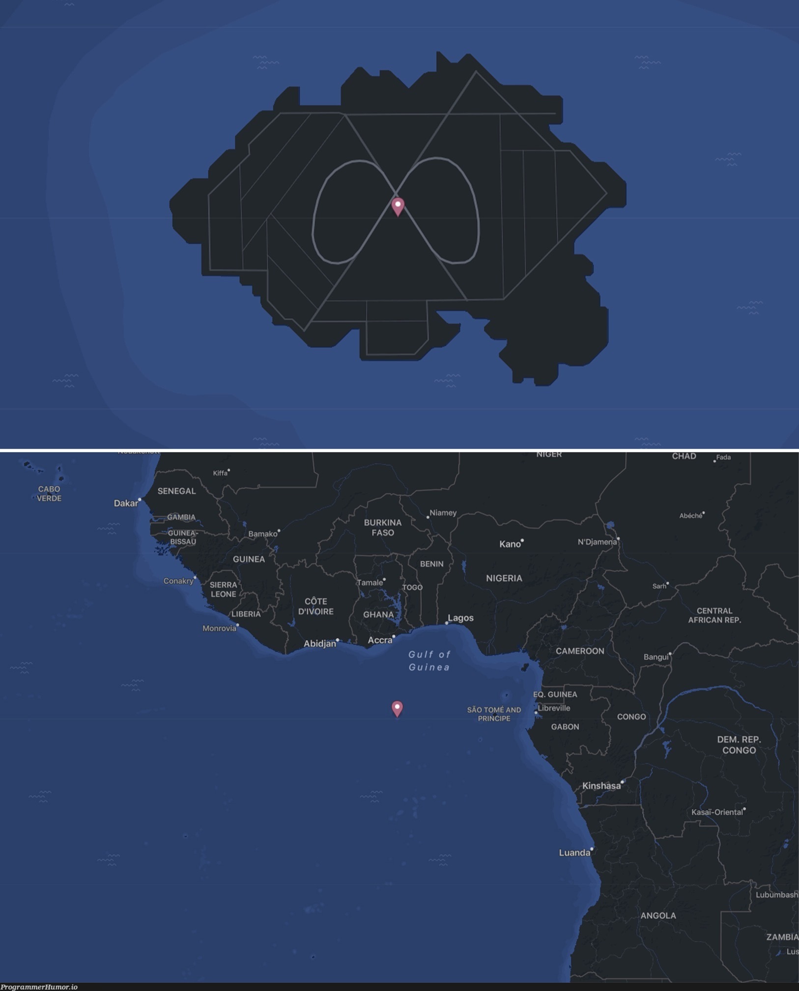 If Facebook maps can’t locate an address, it puts a pin on a fictional Meta Island off the coast of Africa | loc-memes, bash-memes, facebook-memes, IT-memes | ProgrammerHumor.io