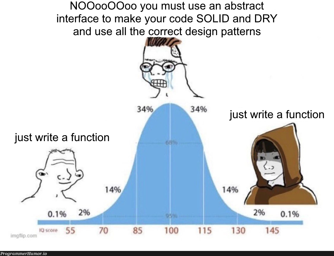 just write a function bro | code-memes, design-memes, function-memes | ProgrammerHumor.io