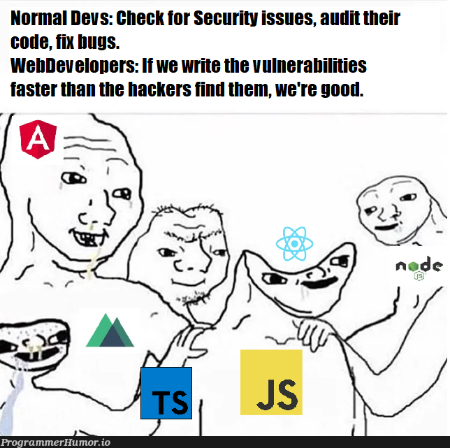 spinningUpOldVersionsOfNodePackagesBeLike | developer-memes, code-memes, hacker-memes, bugs-memes, bug-memes, node-memes, version-memes, security-memes, devs-memes, fix-memes | ProgrammerHumor.io