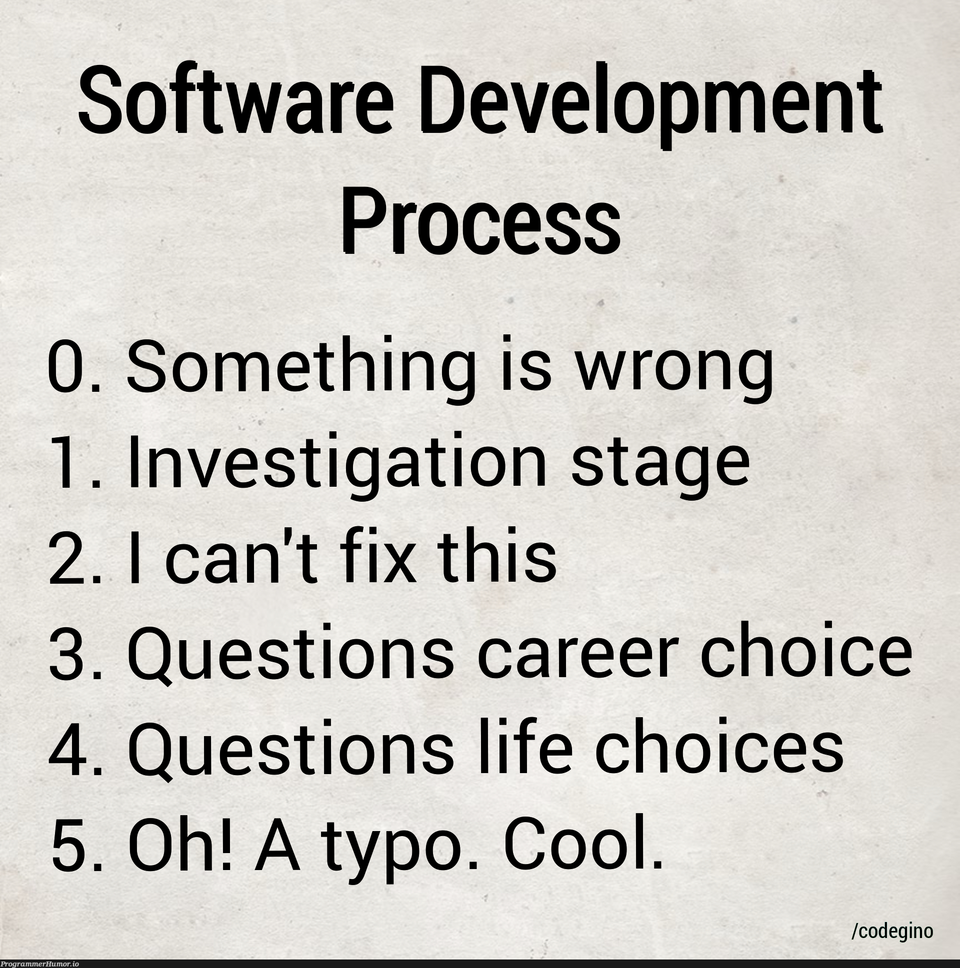 A timeless process | software-memes, development-memes, fix-memes | ProgrammerHumor.io