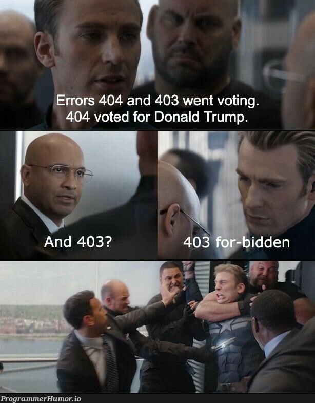 Errors 404 and 403 went voting... | errors-memes, error-memes | ProgrammerHumor.io