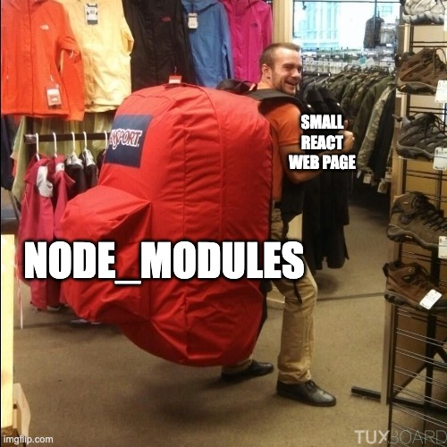 smallReactWebPageBigNodeModules | web-memes, react-memes, node-memes | ProgrammerHumor.io