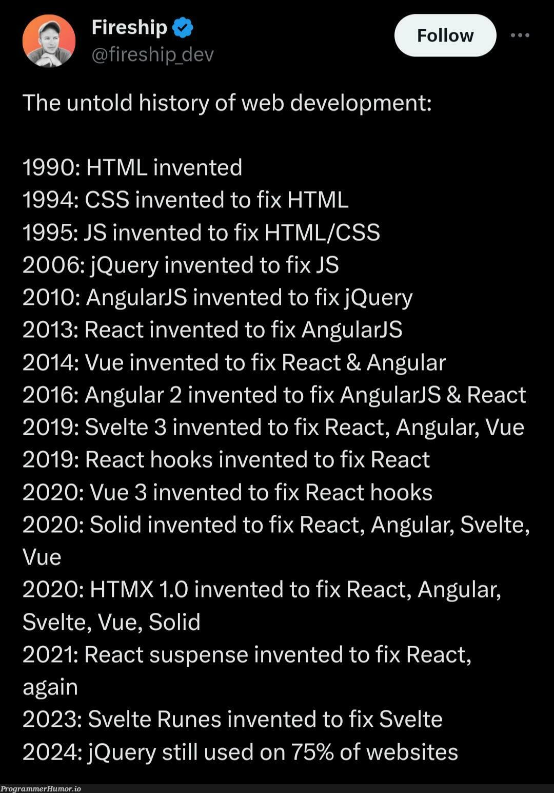 quickFixJs | html-memes, css-memes, web development-memes, development-memes, web-memes, website-memes, jquery-memes, react-memes, angularjs-memes, angular-memes, fix-memes, js-memes, vue-memes, query-memes, ML-memes, cs-memes | ProgrammerHumor.io