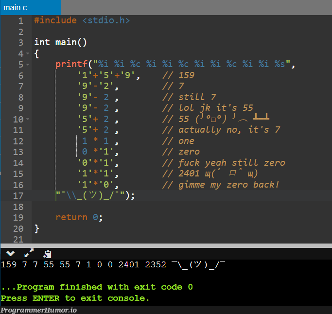 Everyone says JS is weird with strings and numbers. Meanwhile, C: | code-memes, program-memes, string-memes, js-memes | ProgrammerHumor.io