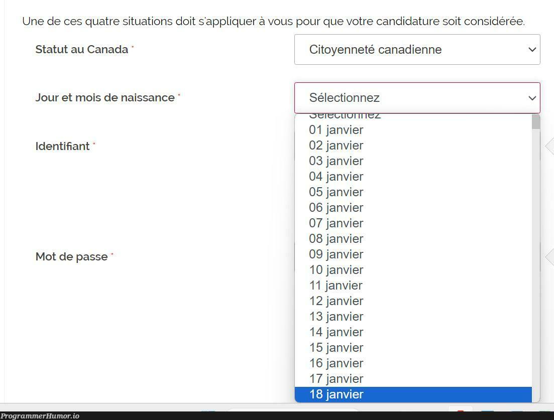 SelectDateOfBirthFrench | date-memes, ide-memes | ProgrammerHumor.io