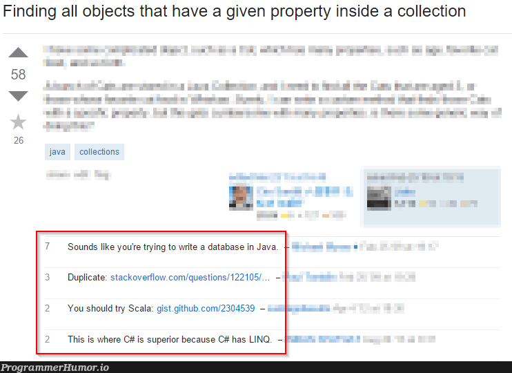 Typical Stack Overflow comments | java-memes, stackoverflow-memes, stack-memes, stack overflow-memes, try-memes, git-memes, github-memes, data-memes, database-memes, scala-memes, linq-memes, object-memes, overflow-memes, c#-memes, ide-memes, comment-memes | ProgrammerHumor.io