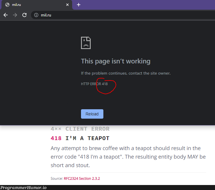 mil.ru is a teapot | ProgrammerHumor.io
