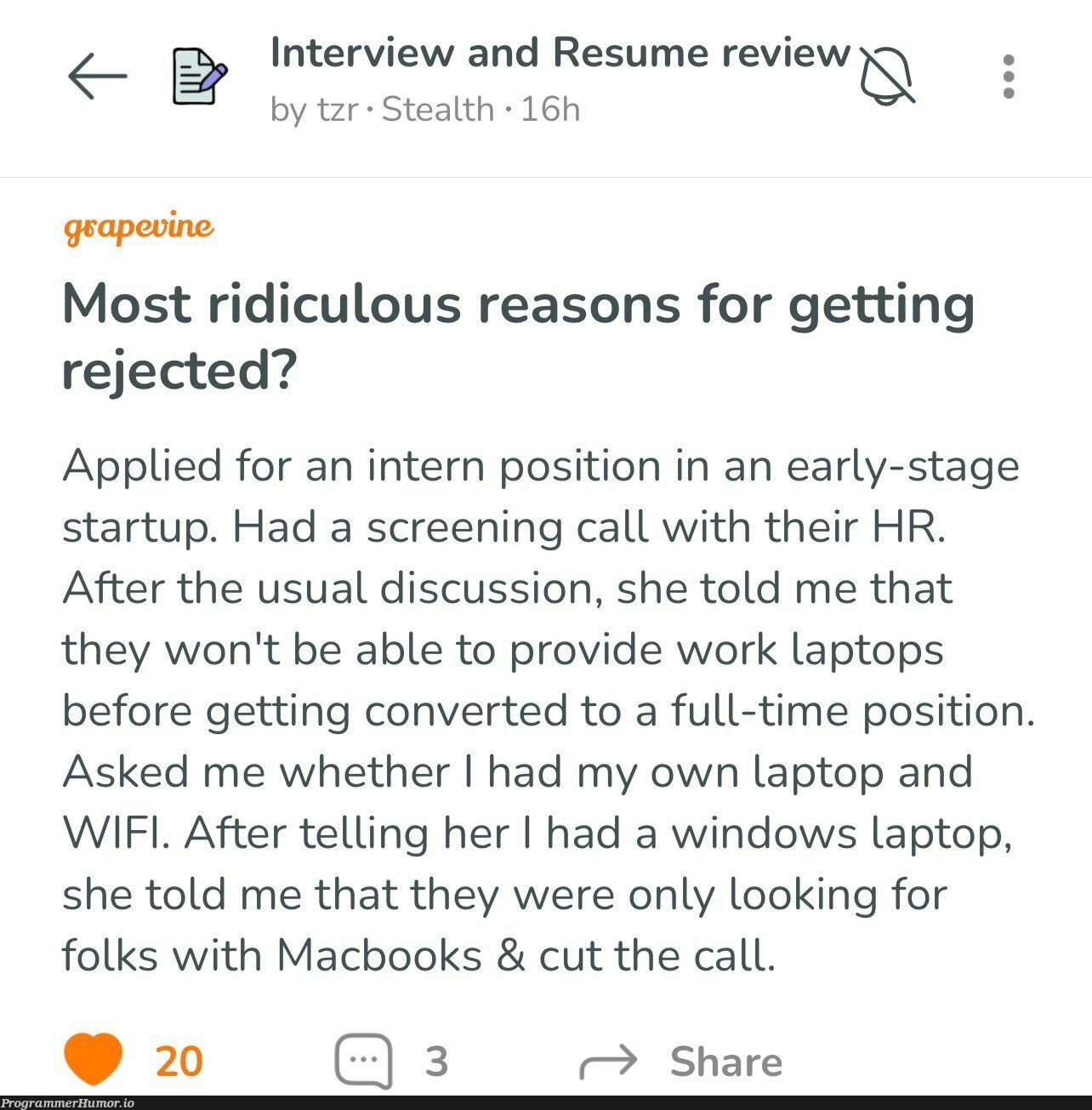 Read this and found it too funny | windows-memes, IT-memes, ide-memes, mac-memes, macbook-memes, laptop-memes, wifi-memes, startup-memes, interview-memes | ProgrammerHumor.io