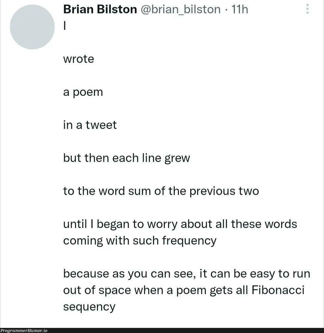 Fibonacci Tweet | IT-memes, rds-memes, space-memes, fibonacci-memes | ProgrammerHumor.io