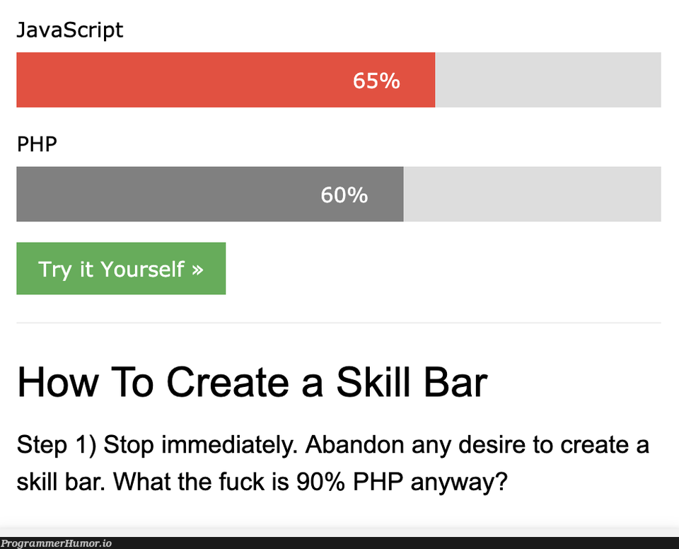 How To Create a Developer Skill Bar in 2020 | developer-memes, javascript-memes, php-memes, java-memes, try-memes, IT-memes | ProgrammerHumor.io