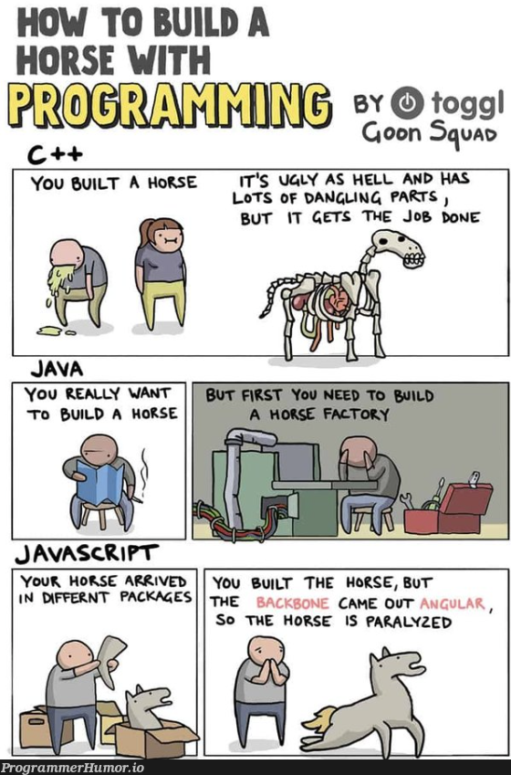 howToBuildAHorseWithProgramming | programming-memes, javascript-memes, java-memes, program-memes, c++-memes, IT-memes | ProgrammerHumor.io