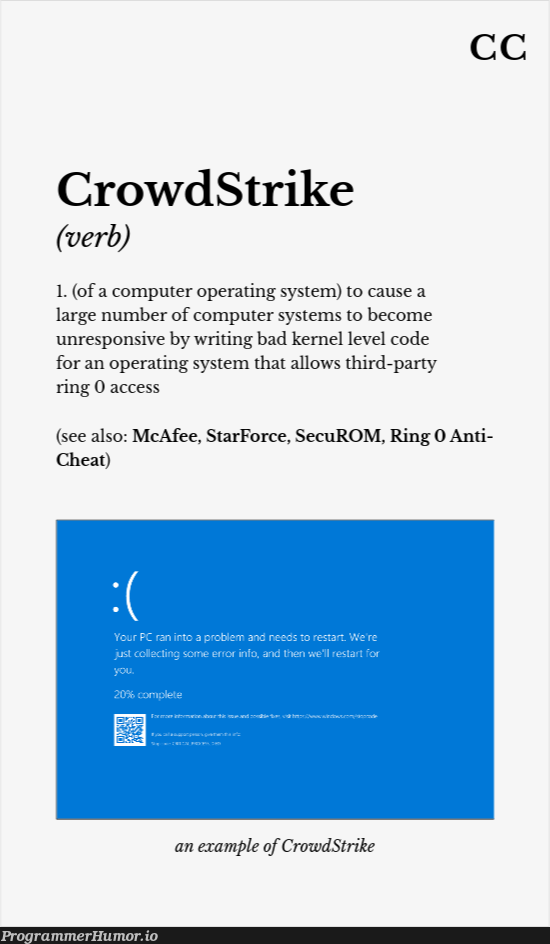 crowdStrikeIsAVerbNow | code-memes, computer-memes, kernel-memes, operating system-memes | ProgrammerHumor.io