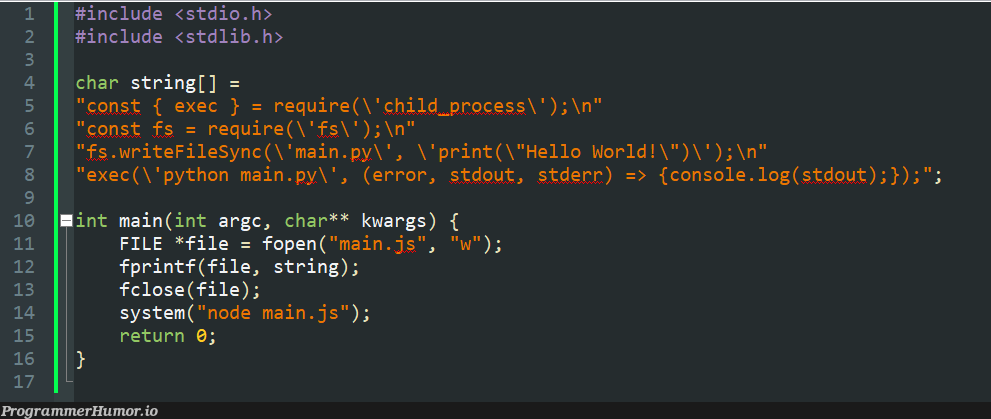 helloWorldInC | python-memes, node-memes, string-memes, error-memes, console-memes | ProgrammerHumor.io