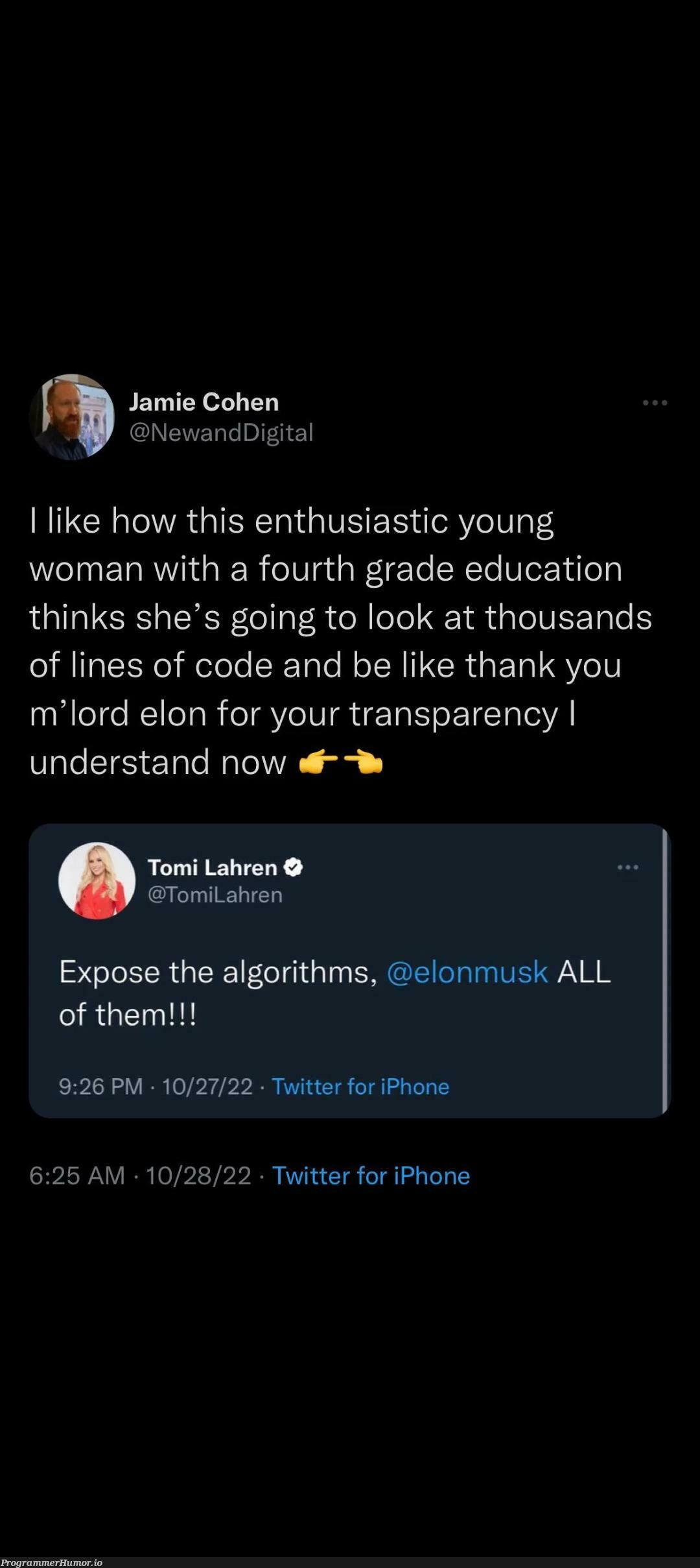 Expose ALL the algorithms all of them | code-memes, iphone-memes, lines of code-memes, git-memes, algorithm-memes, algorithms-memes, twitter-memes | ProgrammerHumor.io