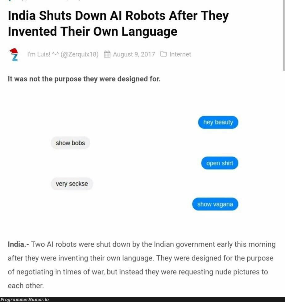 Did someone mention we should regulate AI? | design-memes, IT-memes, bot-memes, robots-memes, language-memes, indian-memes | ProgrammerHumor.io