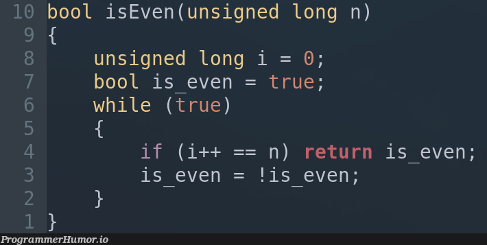 Just O(n) isEven function, keep scrolling | function-memes | ProgrammerHumor.io