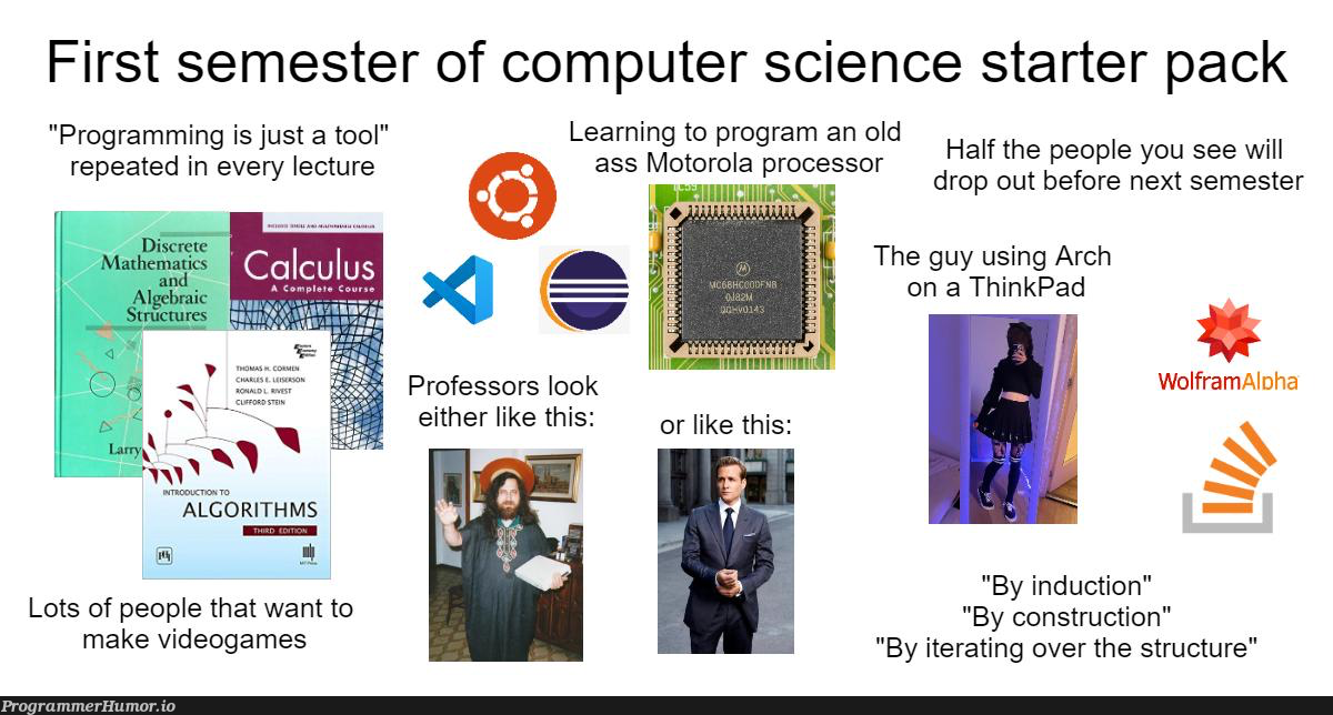 firstSemesterStarterPack | programming-memes, computer-memes, computer science-memes, program-memes, c-memes, ide-memes, thinkpad-memes | ProgrammerHumor.io