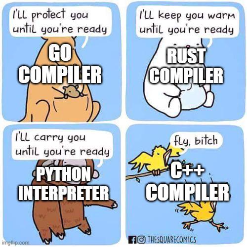 memeIMadeWhileOnCPPWtandupTalkingAboutOtherLanguages | compiler-memes, language-memes, cs-memes, rust-memes | ProgrammerHumor.io