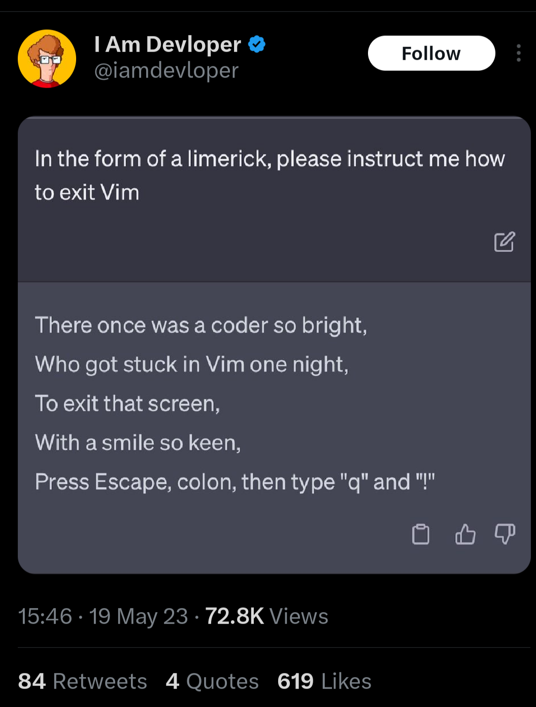 importPoetryLimVimerick | code-memes, coder-memes, vim-memes, try-memes, retweet-memes | ProgrammerHumor.io