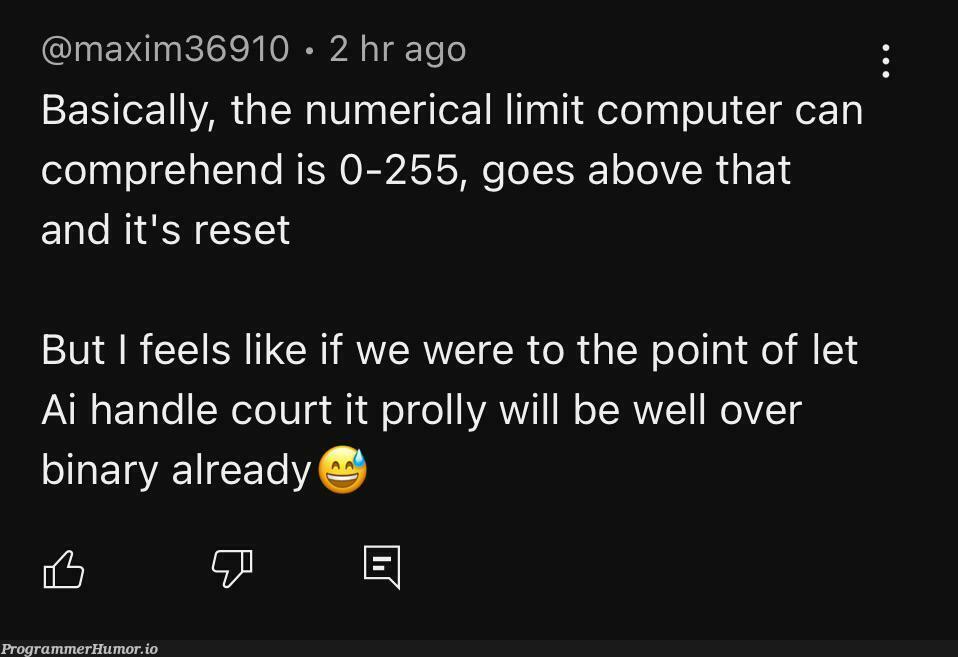 ahYesLetTheAICountMoreThanBinary | computer-memes, IT-memes, binary-memes | ProgrammerHumor.io