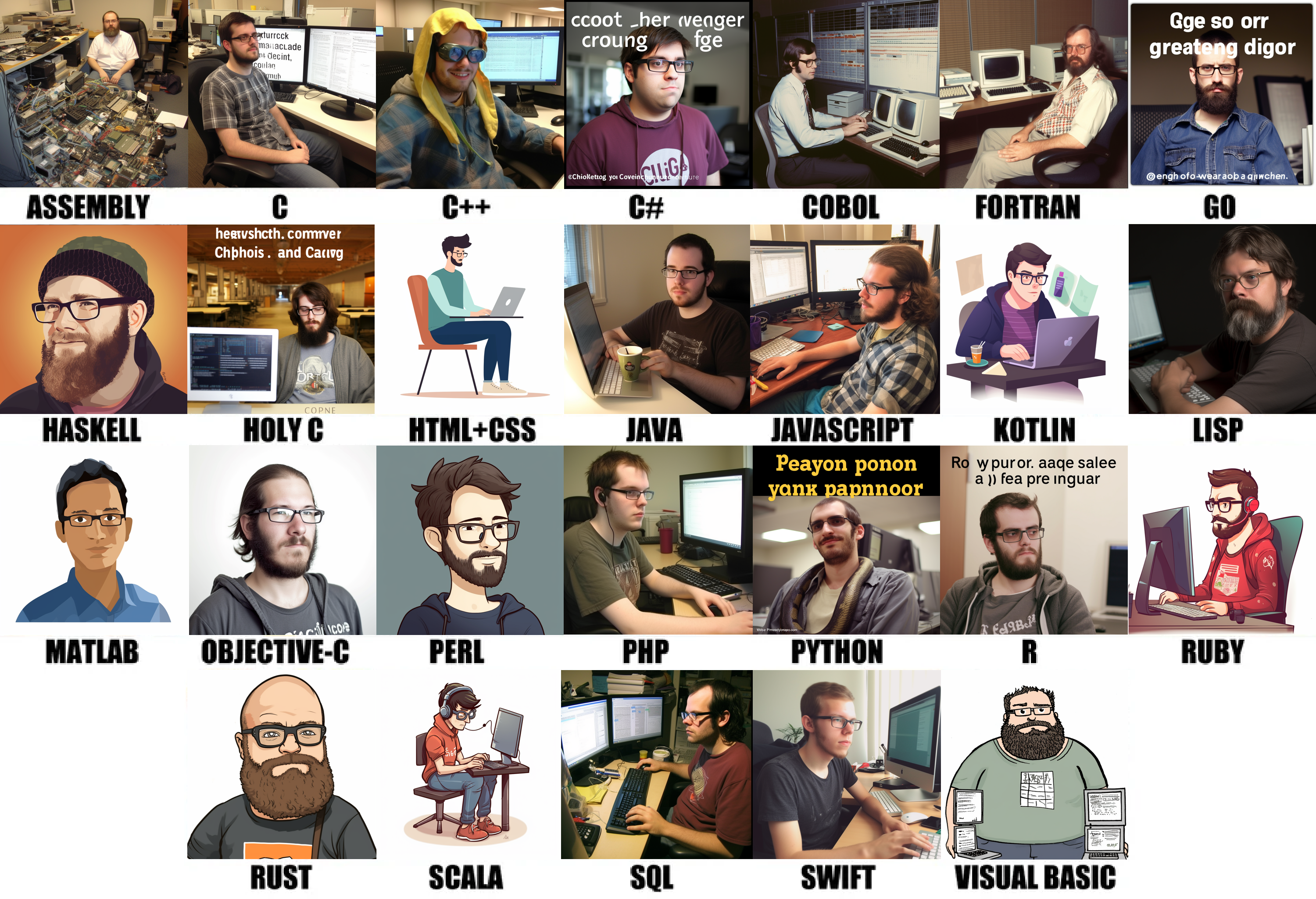 Redid my "Your Average [Insert Language Here] Programmer" post but this time in Midjourney | programmer-memes, program-memes, haskell-memes, matlab-memes, kotlin-memes, c-memes, language-memes | ProgrammerHumor.io