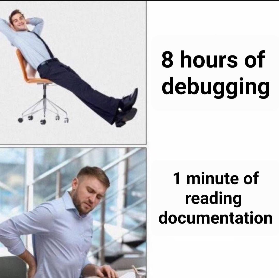 readingDocumentationHurts | debugging-memes, bug-memes, debug-memes, documentation-memes | ProgrammerHumor.io