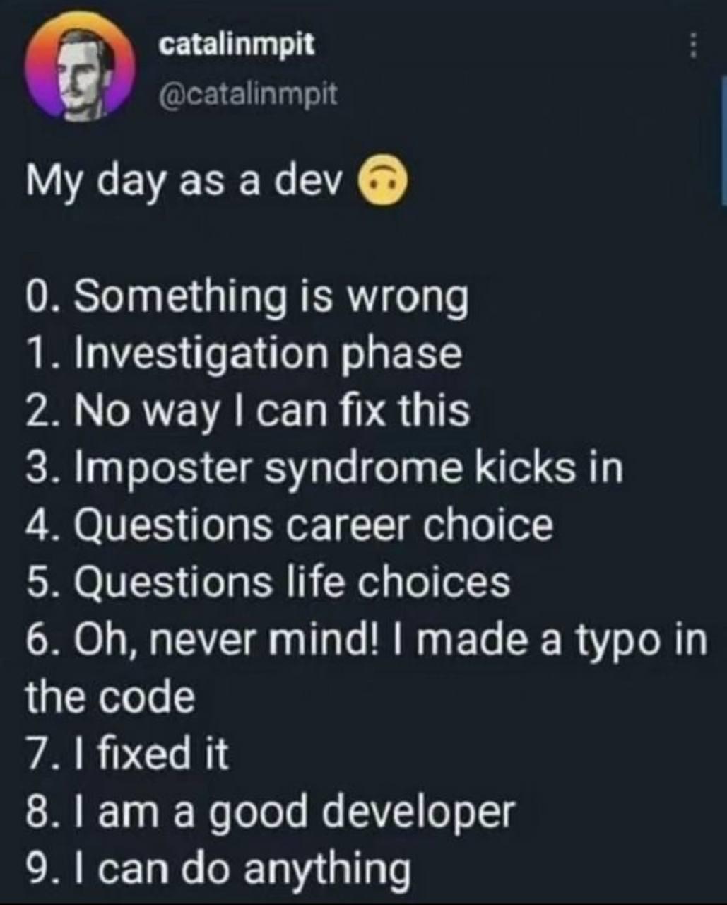 myDayAsDeveloper | developer-memes, code-memes, fix-memes, IT-memes | ProgrammerHumor.io