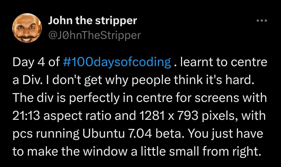 centredADiv | coding-memes, ubuntu-memes, div-memes, cs-memes | ProgrammerHumor.io