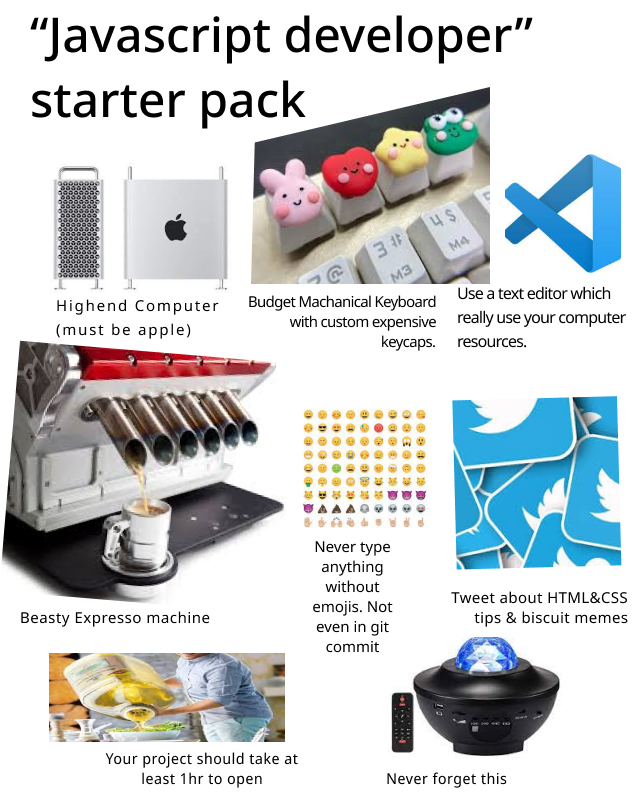 javaScriptDeveloperStarterPack | developer-memes, html-memes, css-memes, javascript-memes, computer-memes, java-memes, javascript dev-memes, machine-memes, git-memes, apple-memes, express-memes, mac-memes, ML-memes, cs-memes | ProgrammerHumor.io