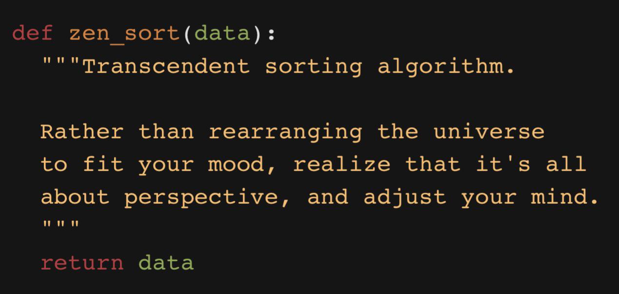 introducingZenSort | data-memes, algorithm-memes, sorting-memes | ProgrammerHumor.io
