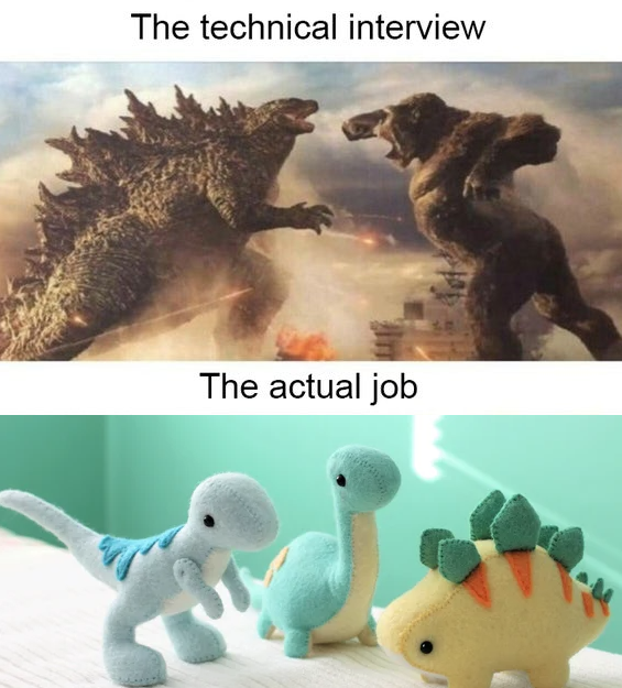 Tech interview vs actual job | tech-memes, interview-memes | ProgrammerHumor.io