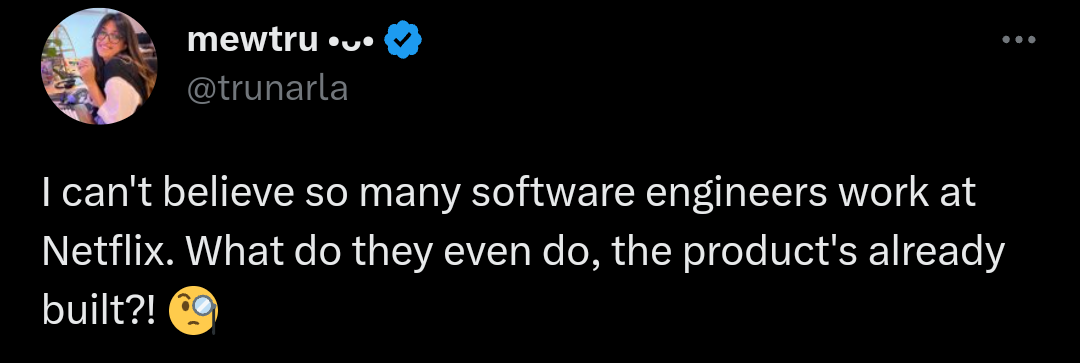 I can't believe so many software engineers work at Google. What do they even do, the product is already built | software-memes, engineer-memes, software engineer-memes, google-memes, product-memes | ProgrammerHumor.io