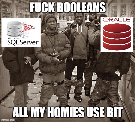 fuckBooleans | server-memes, sql-memes, sql server-memes, oracle-memes | ProgrammerHumor.io