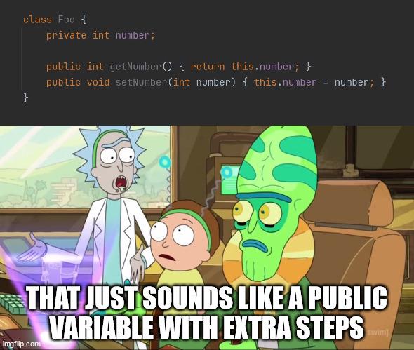 gettersAndSettersMakeYourCodeBetter | code-memes, class-memes, public-memes, private-memes | ProgrammerHumor.io