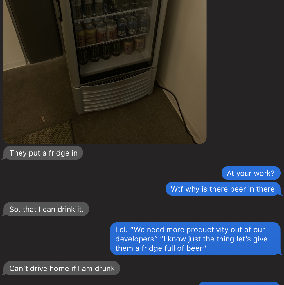 My friend's work added a fridge | developer-memes, product-memes | ProgrammerHumor.io