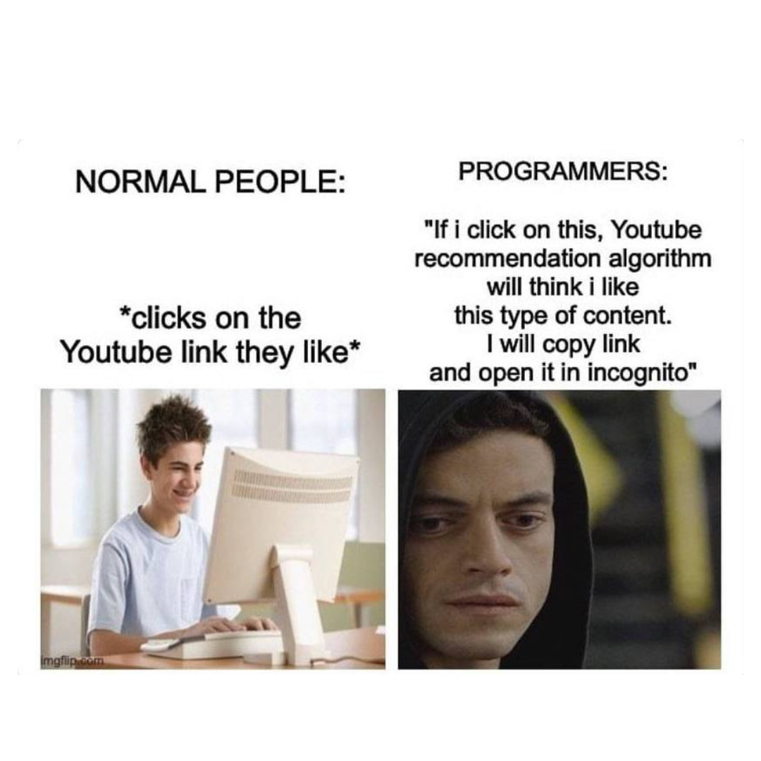 normalPeopleVsProgrammers | programmer-memes, program-memes, algorithm-memes, cli-memes, IT-memes, youtube-memes | ProgrammerHumor.io