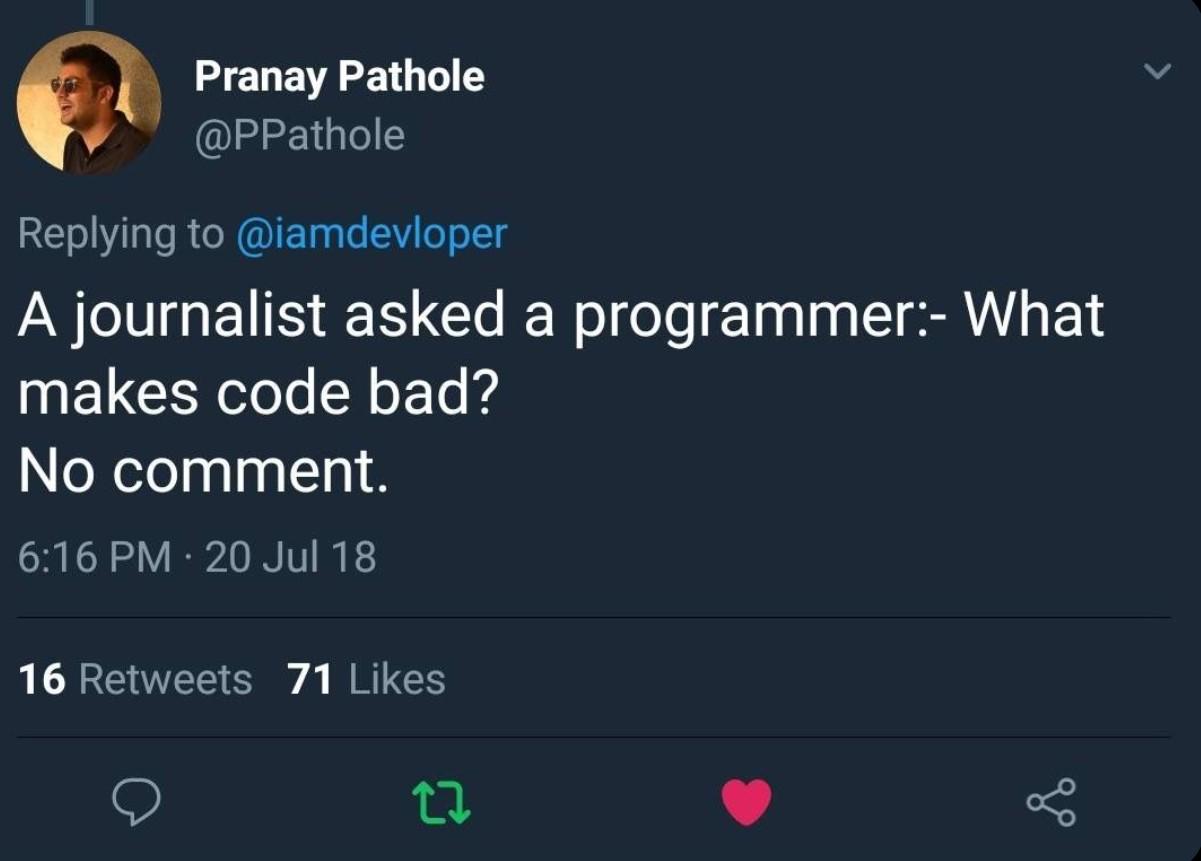 noComment | programmer-memes, code-memes, program-memes, list-memes, retweet-memes, comment-memes | ProgrammerHumor.io