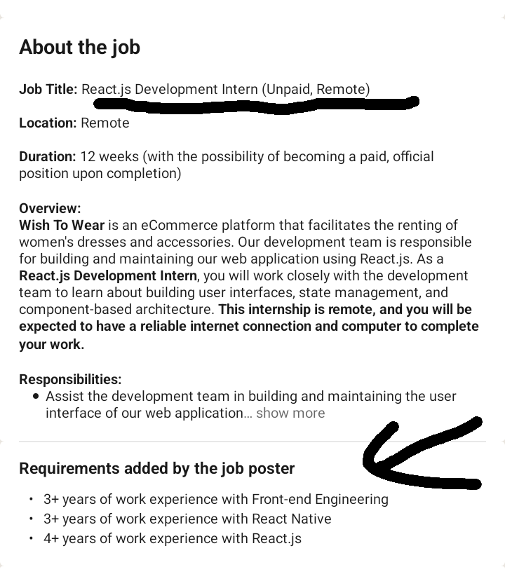 Senior Experience Required For Unpaid Internship
