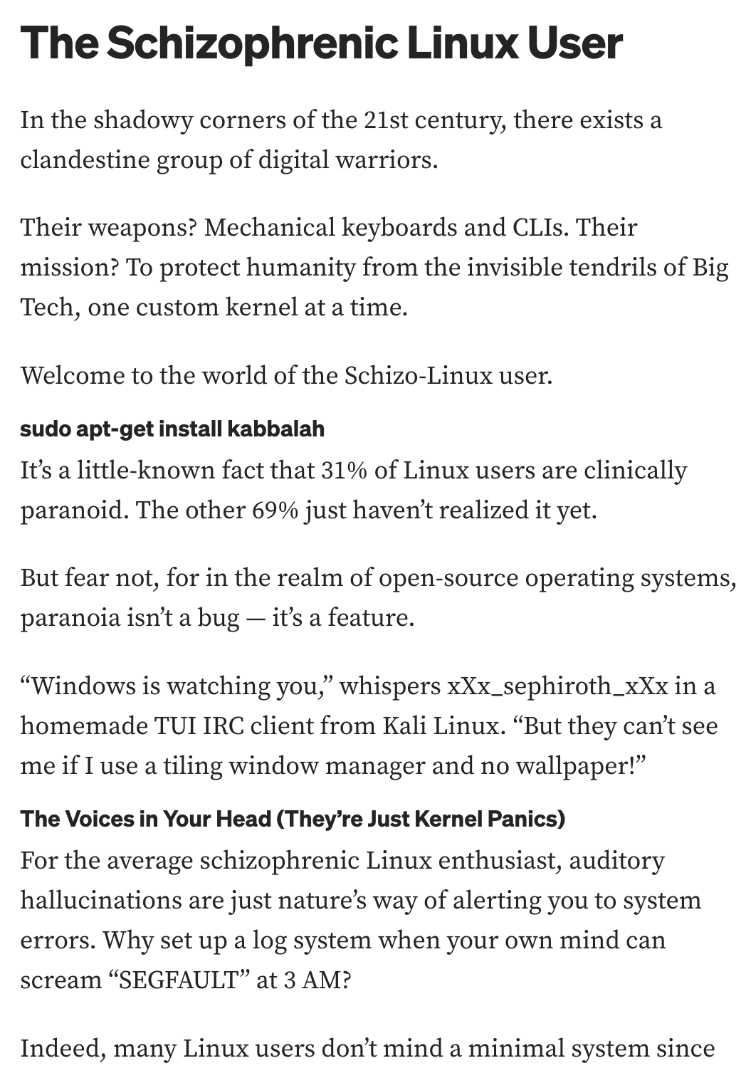 The Schizophrenic Linux User