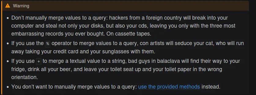 When Documentation Writers Go Nuclear On SQL Injection