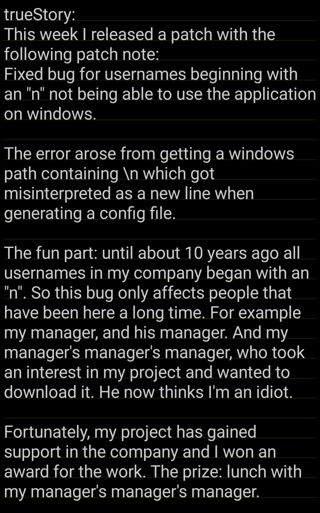 The \n Nightmare: When Fixing A Bug Ruins Your Career